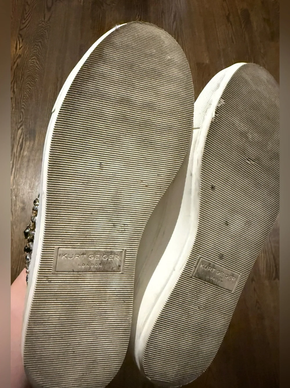 Kurt Geiger White Leather Platform Sneaker with Beaded Eye Motif